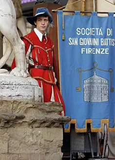 Florence Prints: Young man in Florentine Renaissance traditional costume of the Sosieta di San Giovanni Battista Firenze