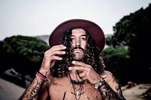 Upper Body Prints: Young man with hat, tattoos and mustache