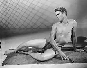 Attractive Prints: Young Muscular Nude Reclining on Carpet c.1956