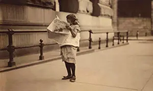Oneperson Only Prints: Young Newsgirl Reading Newspaper