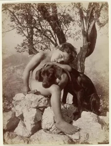Young nude boy and dog. Baron Wilhelm von Gloeden (German, 1856 - 1931)