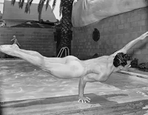 Gymnastic Prints: Young Nude Gymnast Posing on Edge of Swimming Pool c.1960