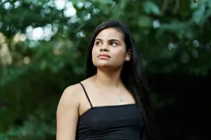 Expressive Prints: Young straight hair woman with serious look