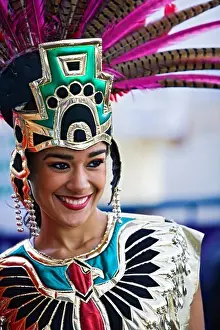 Mexico Prints: Young Woman in Aztec Outfit