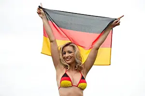 National Colours Prints: Young woman, blonde, football fan
