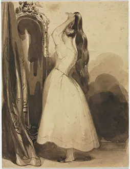 Brown Prints: Young Woman Combing Her Hair, 1800s