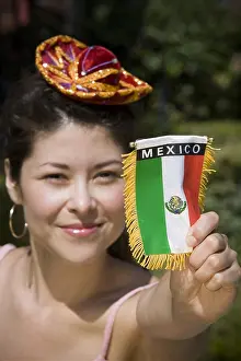 Shoulders Prints: Young woman holding up Mexican flag