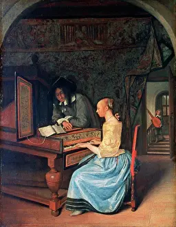 Named Person Prints: A Young Woman playing a Harpsichord to a Young Man