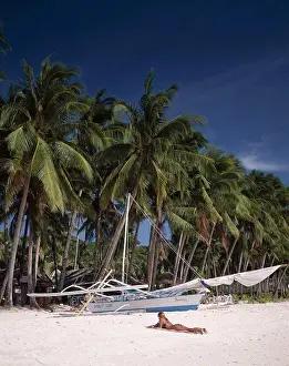 Sseditor Aa Prints: Young woman sunbathing on the beach, Boracay Beach, Boracay Island, Philippines