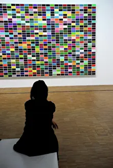 Urban Scene Prints: Young woman viewing art in Gerhard Richter exhibition