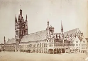 YPRES Town Hall and a cloth hall, or Lakenhal view from the market (Grote Markt) unknown