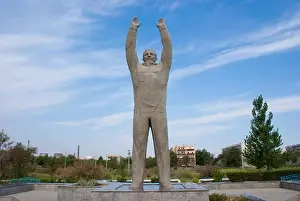 Ussr Prints: Yuri Gagarin's statue in a park, Baikonur, Kazakhstan