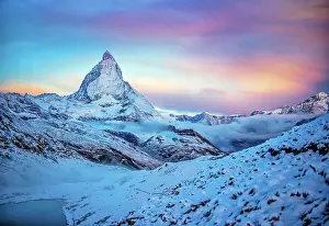 Cloud Sky Prints: Zermatt, Matterhorn on a snowy morning at sunrise