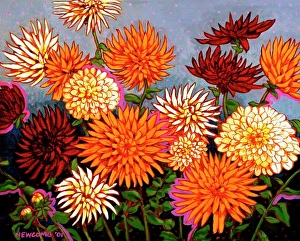 John Newcomb Prints: Zinnias John Newcomb, Acrylic, 2001